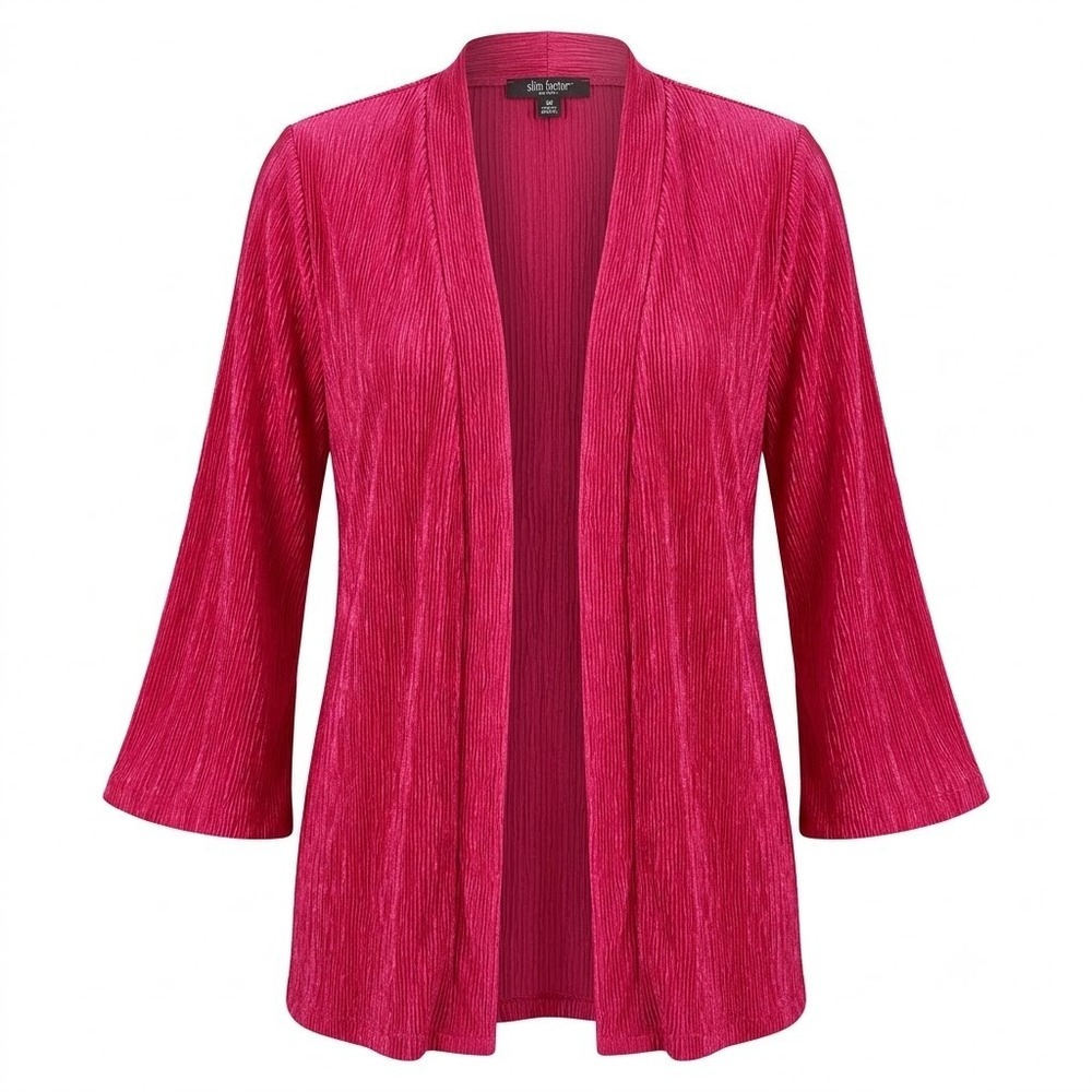 NEW Slim Factor by Investments 2X Rose Red Velvet Plisse Open Front Cardigan